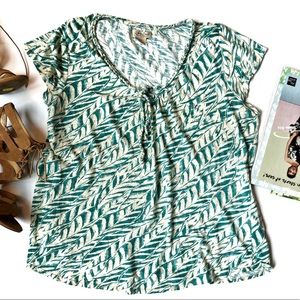 Lucky Brand Green Leaf Print Blouse